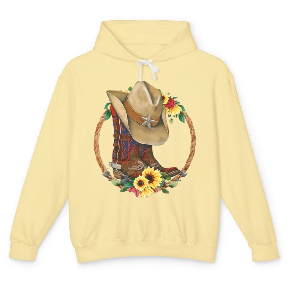 Retro Cowboy Boots Sunflower Let's Go Girls Western Cowgirls Unisex Lightweight Hoodie