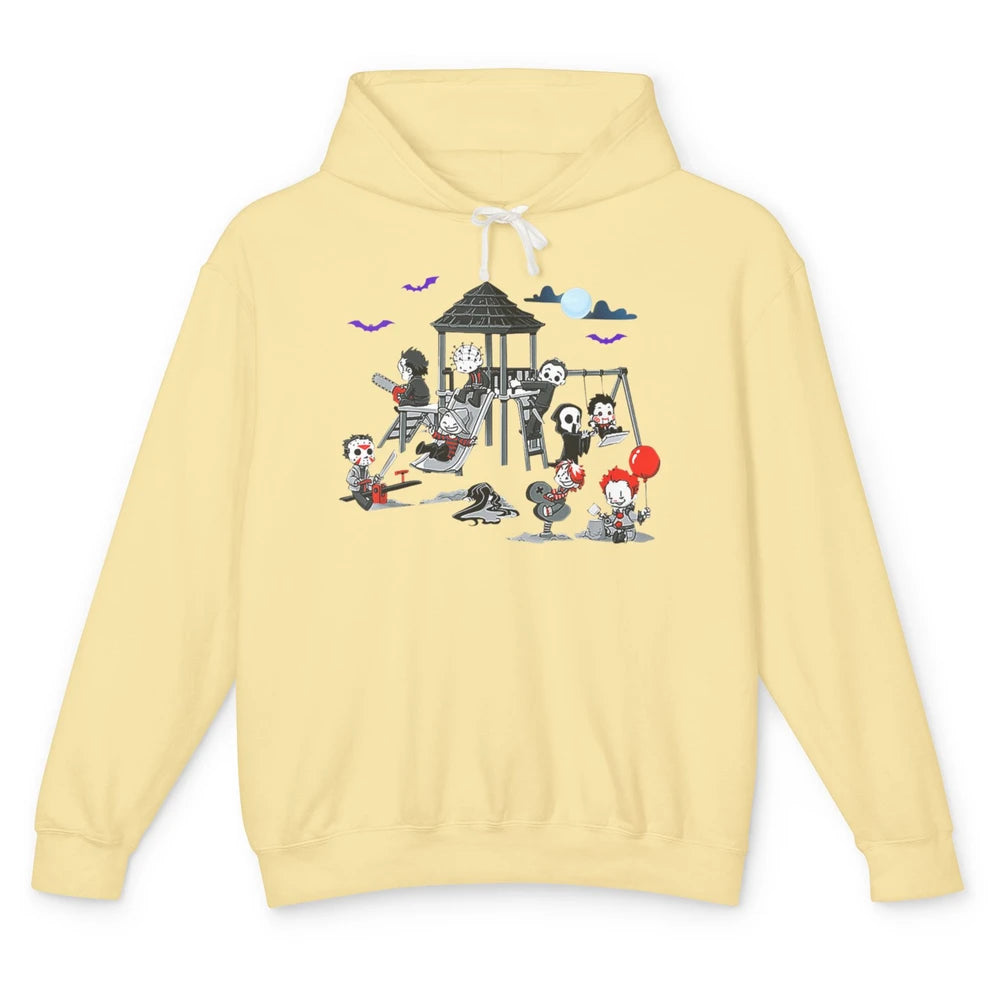 Women Horror Clown Ghost Playing Park Scary Halloween Spooky Unisex Lightweight Hoodie