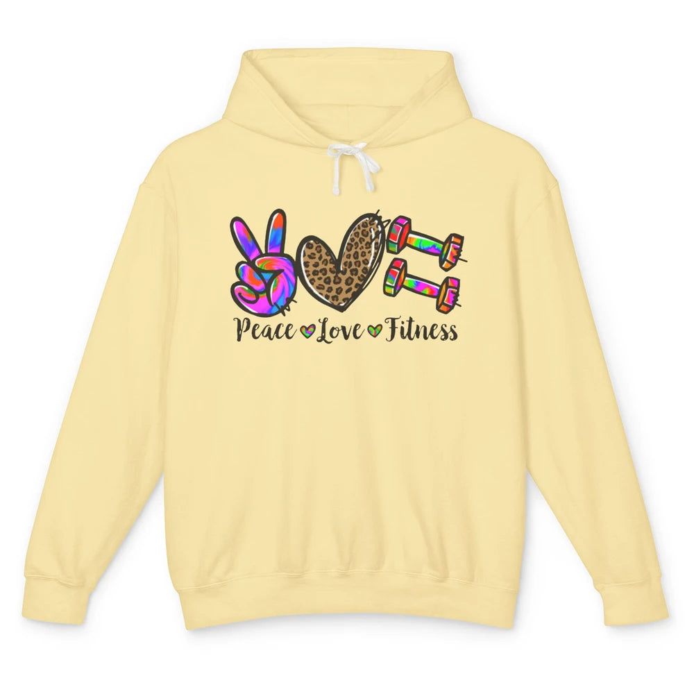 Peace Love Fitness Leopard Tie Dye Workout Gym Trainer Gift Unisex Lightweight Hoodie