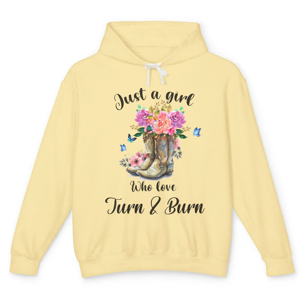 Retro Flower Country Cowgirl Just A Girl Love Turn And Burn Unisex Lightweight Hoodie