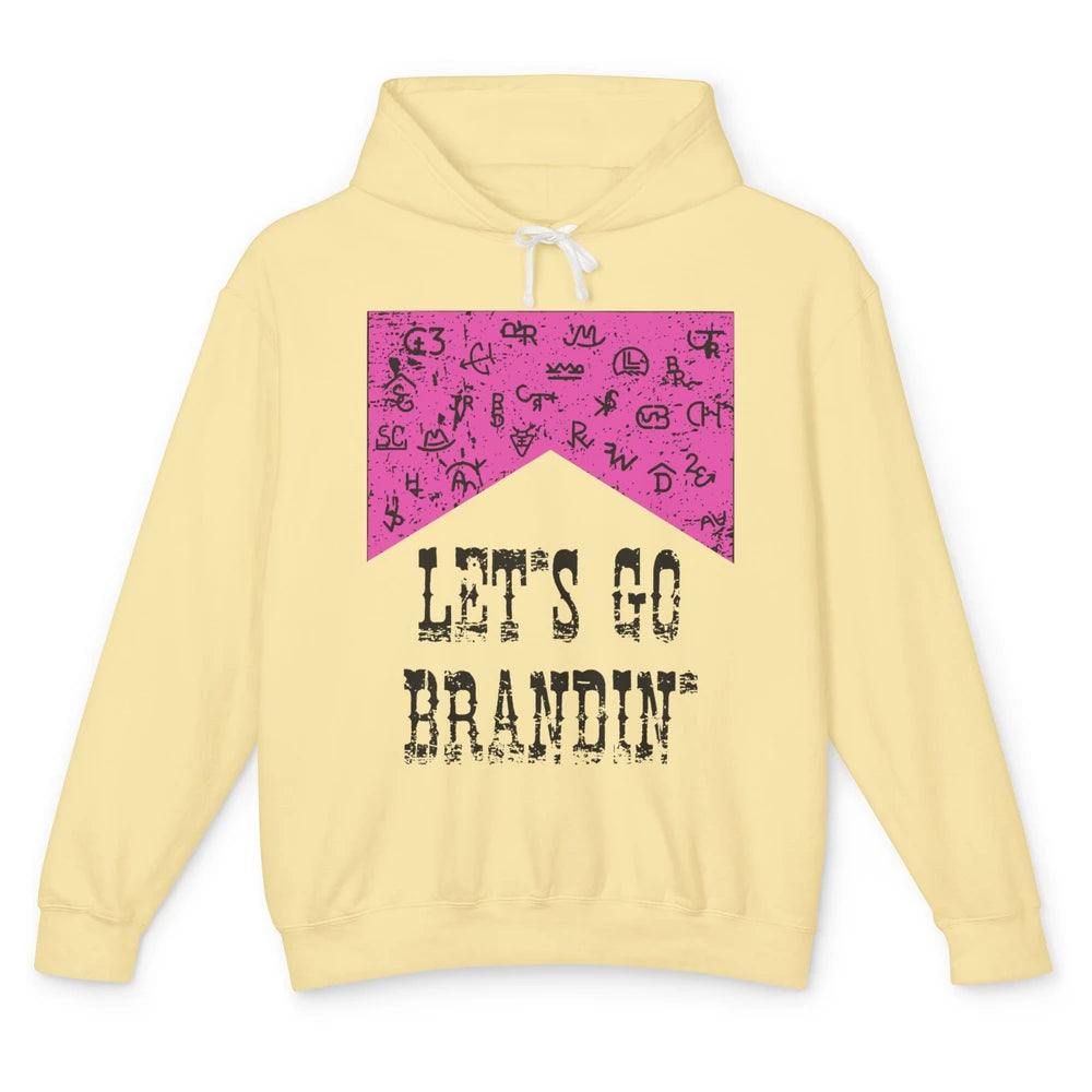 Retro Cowboy Hat Let's Go Brandin' Western Country Symbols Unisex Lightweight Hoodie