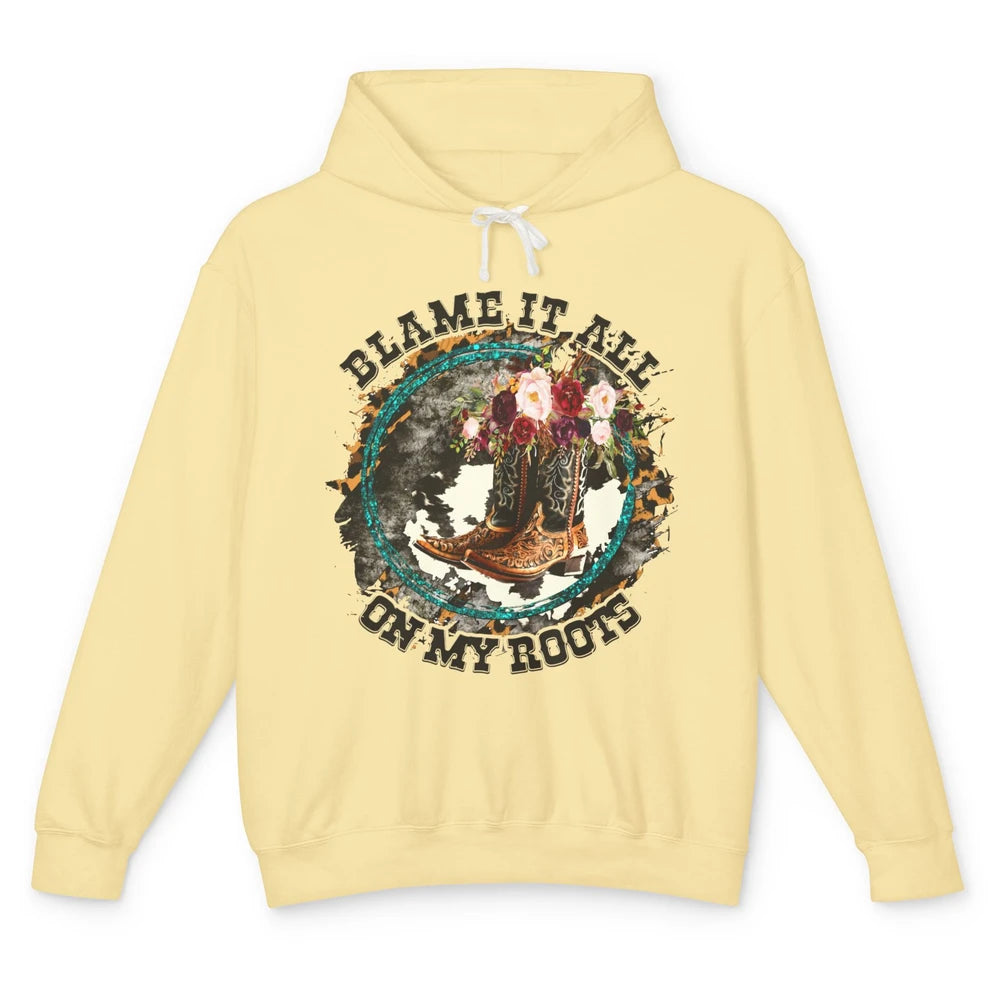 Retro Leopard Cowboy Boots Blame It On My Roots Western Girl Unisex Lightweight Hoodie