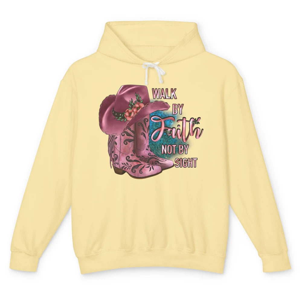 Retro Cowboy Boot Walk By Faith Not By Sight Western Cowgirl Unisex Lightweight Hoodie