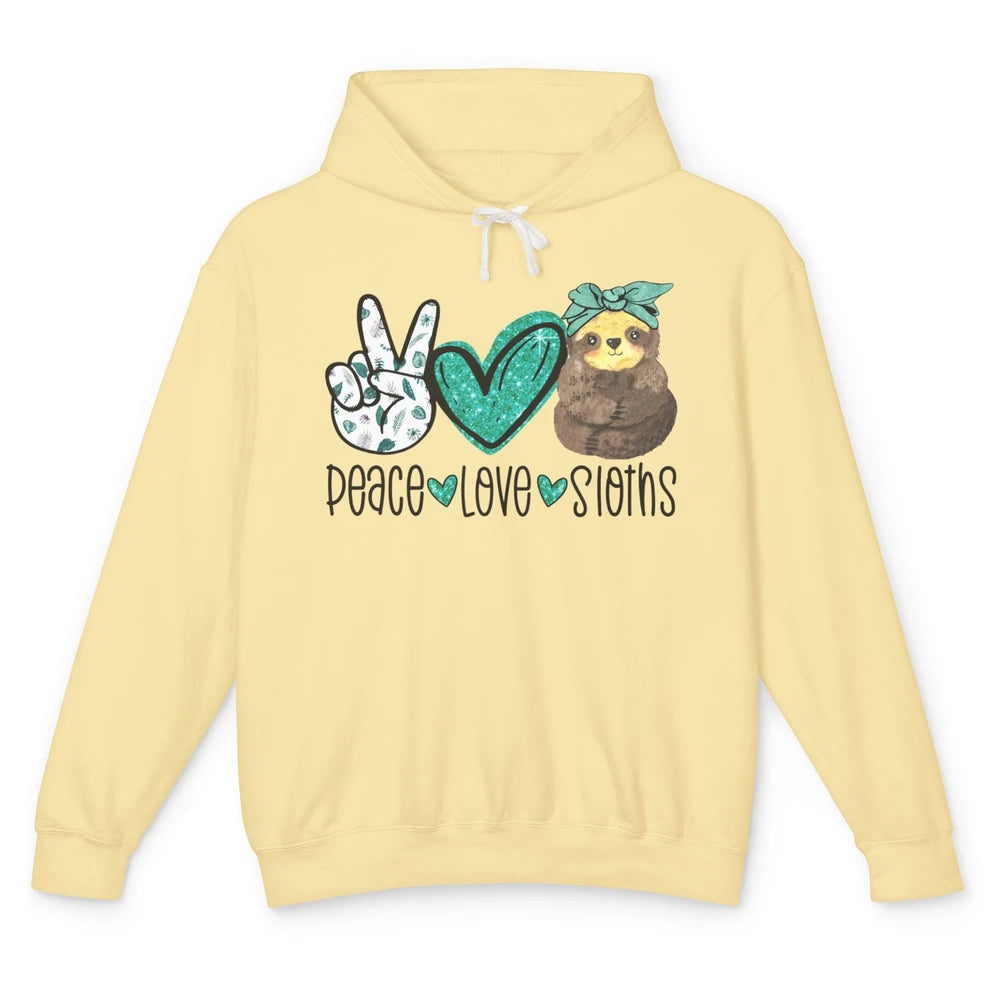 Peace Love Sloths Cute Baby Sloth With Bandana Sloth Lovers Unisex Lightweight Hoodie