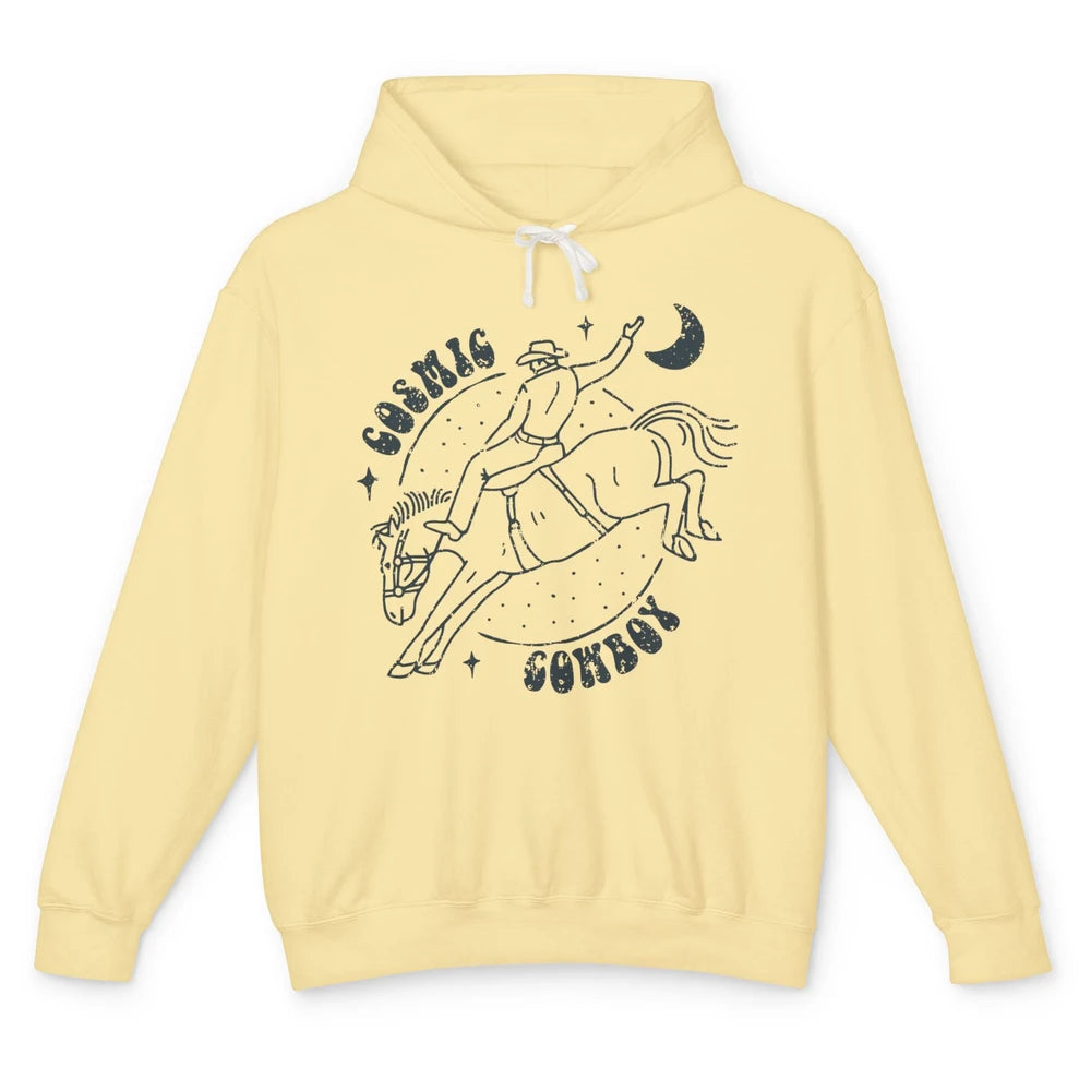 Retro Cowboy Riding Cosmic Cowboy Western Country Cowgirl Unisex Lightweight Hoodie