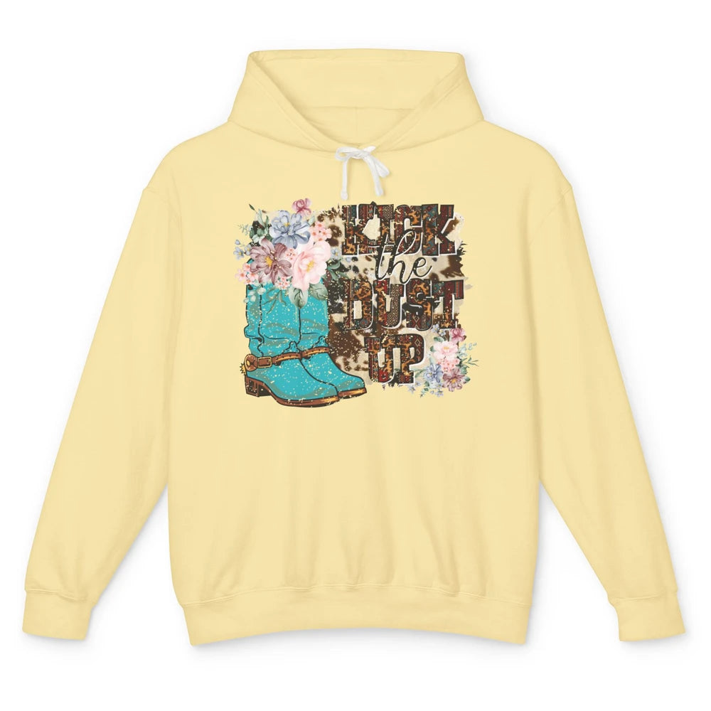 Retro Floral Cowgirl Boot Kick The Dust Up Western Country Unisex Lightweight Hoodie