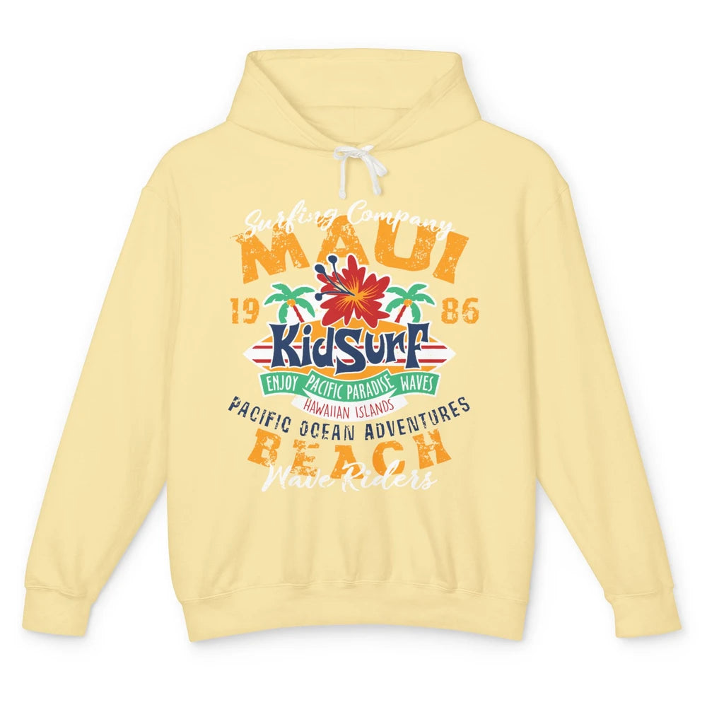 Retro Maui Island 1986 Hawaii Kid Surfing Pacific Paradise Unisex Lightweight Hoodie