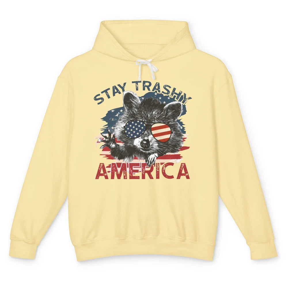 Raccoon US Flag Glasses Stay Trashy America Patriot Racoon Unisex Lightweight Hoodie