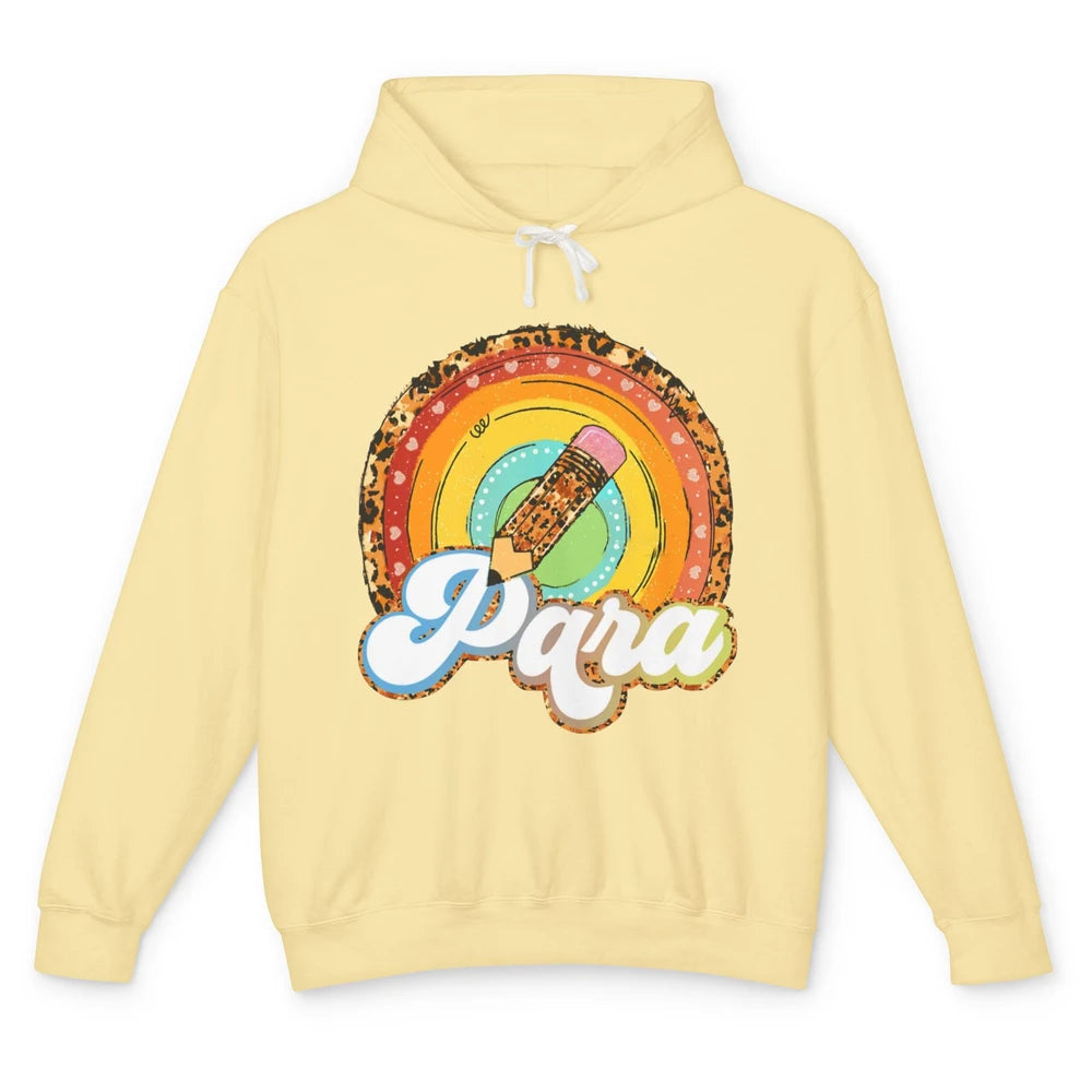 Retro Leopard Rainbow Paraprofessional Teacher Para Squad Unisex Lightweight Hoodie