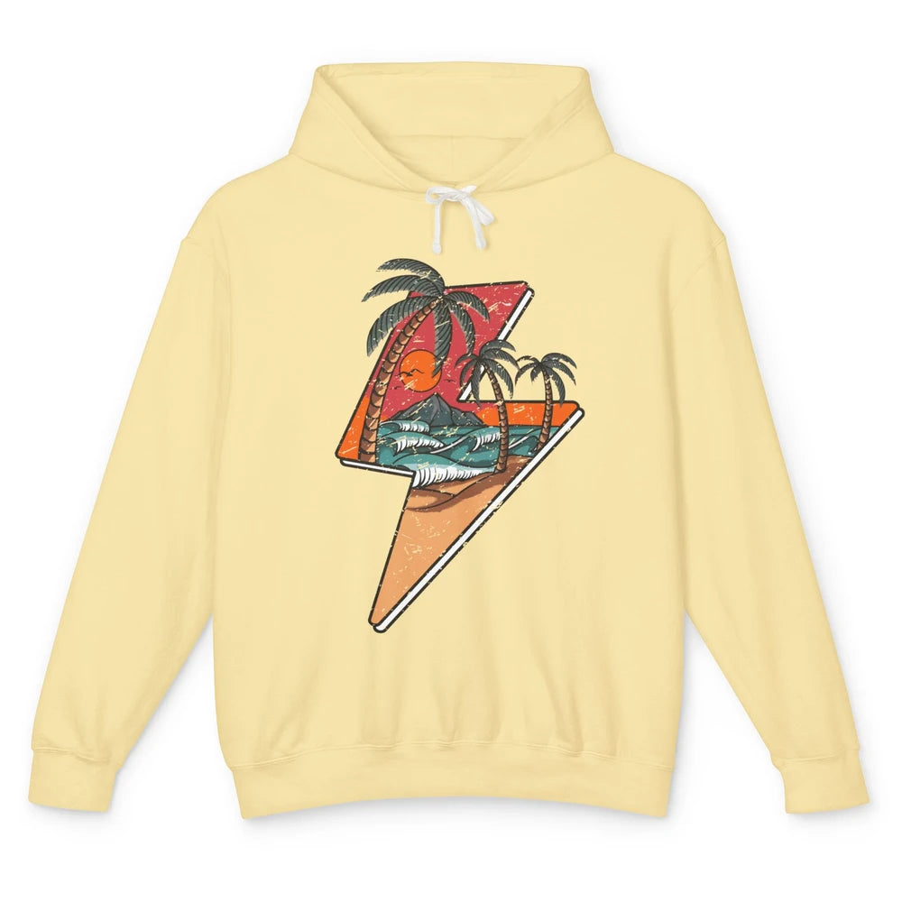 Retro Palms Beach Sunset Lightning Bolt Summer Paradise Unisex Lightweight Hoodie