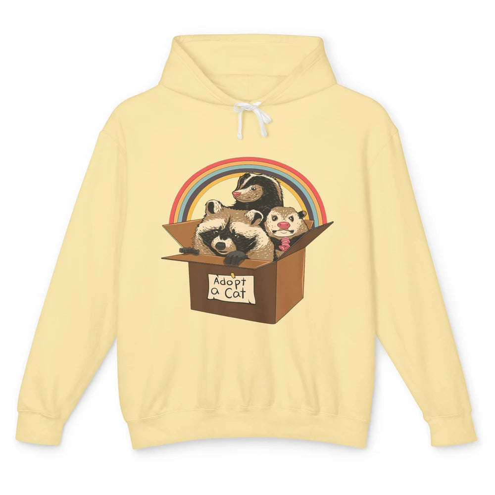 Retro Adopt A Cat Raccoon Panda Skunk Possum Adoption Street Unisex Lightweight Hoodie