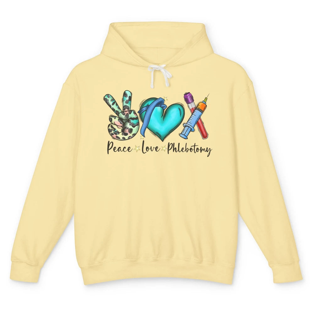 Phlebotomist Life Peace Love Phlebotomy Leopard Nurse Life Unisex Lightweight Hoodie