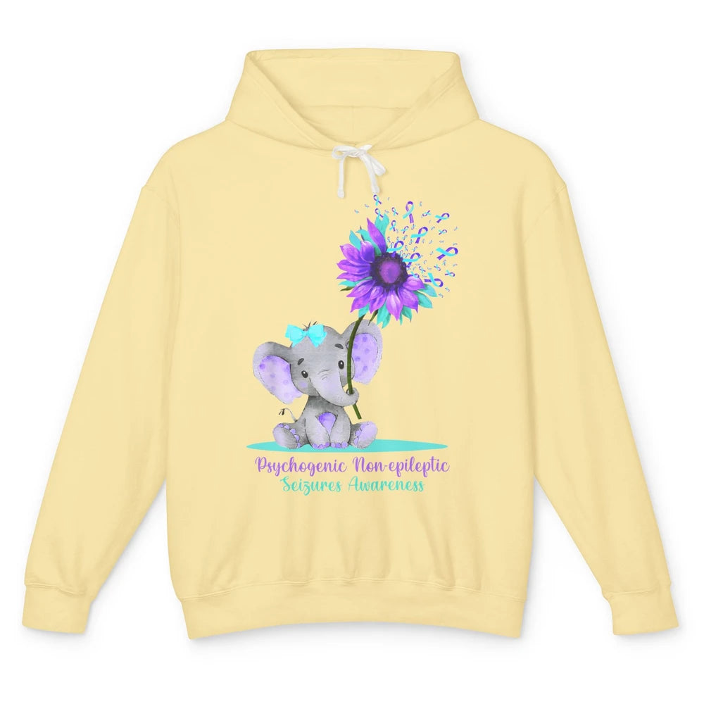 PNES Awareness Purple Teal Ribbon Sunflower Baby Elephant Unisex Lightweight Hoodie