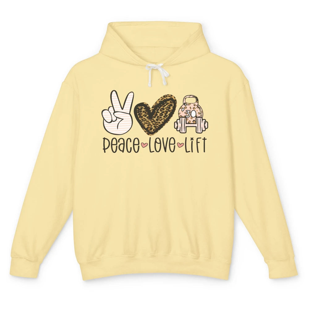 Peace Love Lift Leopard Fitness Workout Gym Trainer Gift Unisex Lightweight Hoodie