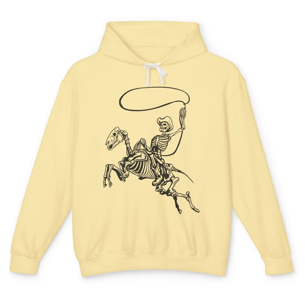 Retro Cowboy Skeleton Lassoing Western Country Horse Lovers Unisex Lightweight Hoodie