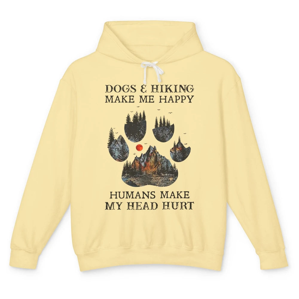 Retro Mountain Dogs & Hiking Make Me Happy Dogs Paws Camping Unisex Lightweight Hoodie