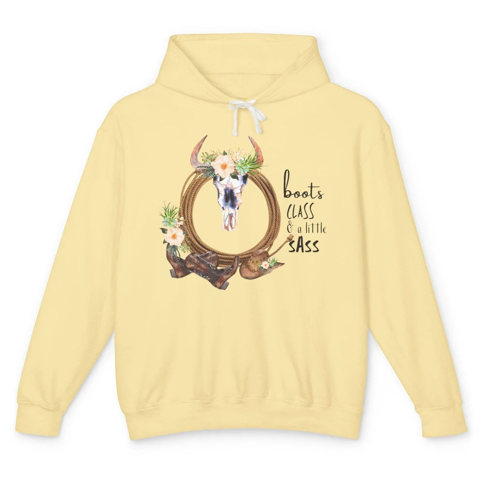 Retro Cowgirl Boots And Hat Boots Class A Little Sass Cowboy Unisex Lightweight Hoodie