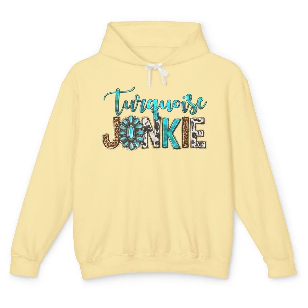 Retro Leopard Turquoise Junkie Gemstone Western Country Unisex Lightweight Hoodie