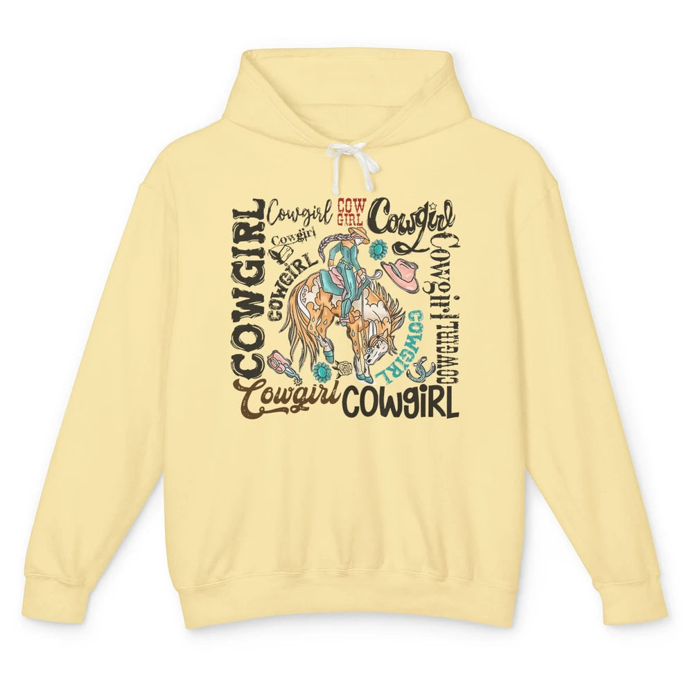 Retro Cowgirl Rodeo Wild Western Country Cowboy Hat Unisex Lightweight Hoodie