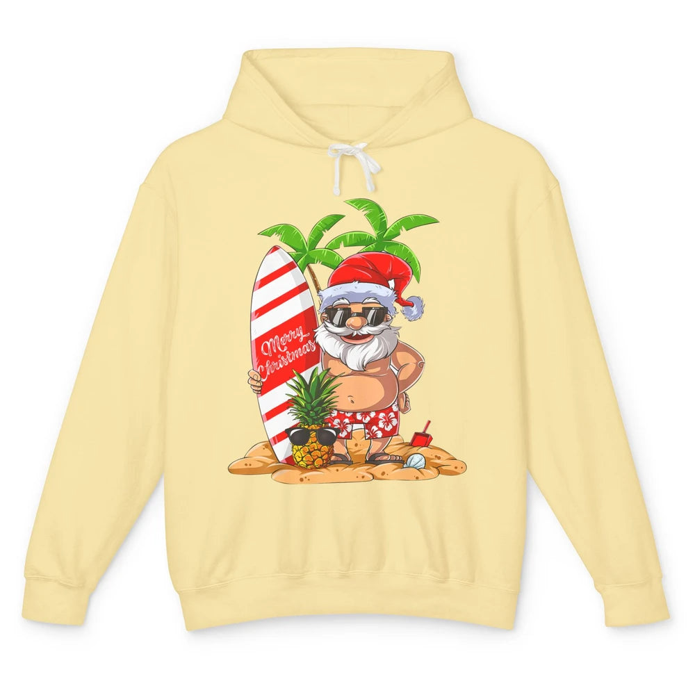 Christmas in July Santa Hawaii Surfing Summer Christmas Unisex Lightweight Hoodie