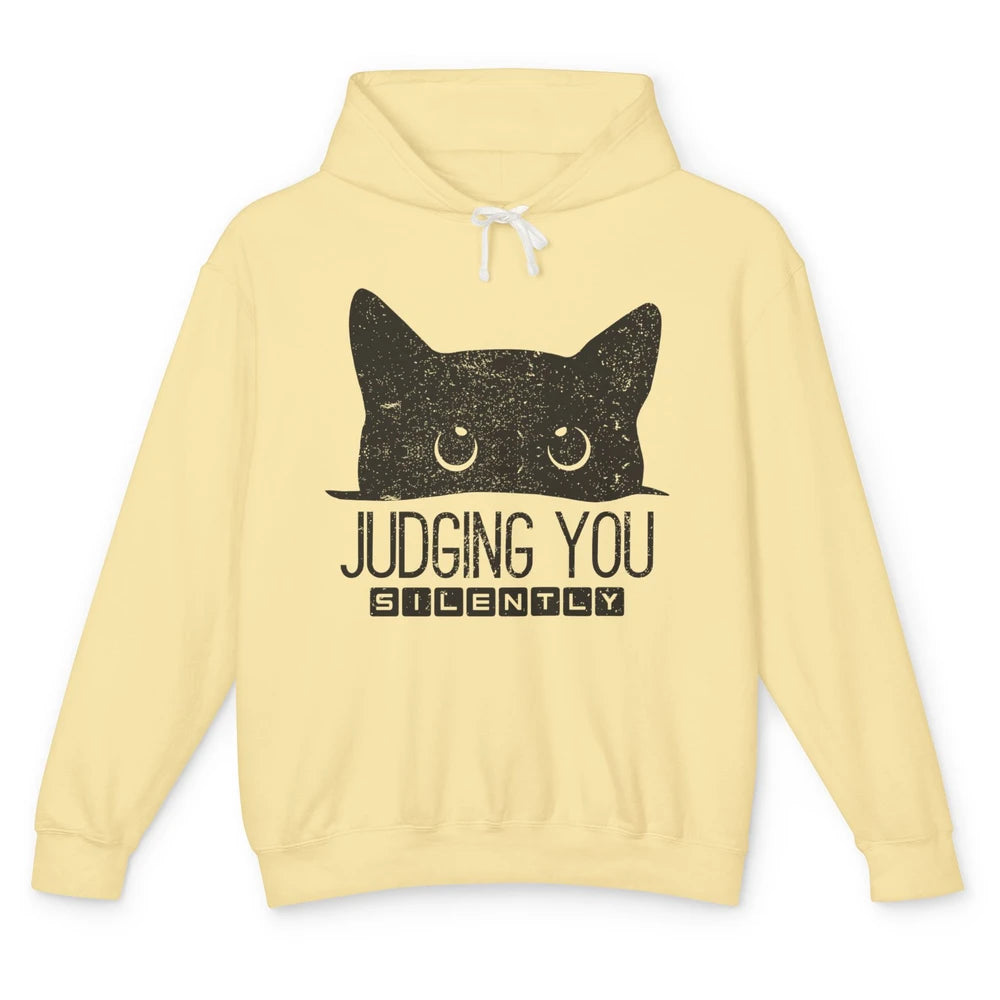 Funny Black Cat Judging You Silently Sarcastic Cat Mom Gift Unisex Lightweight Hoodie