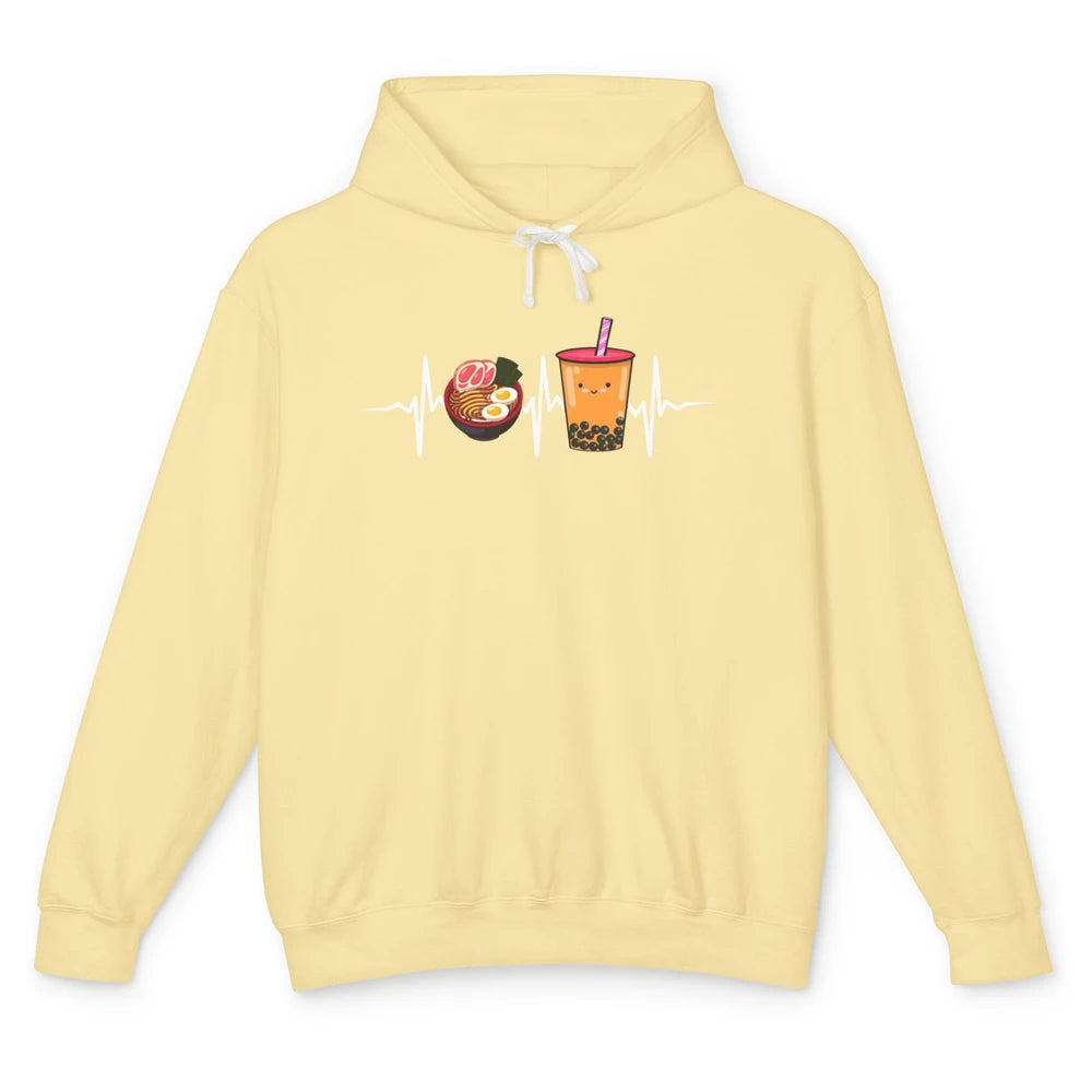 Ramen And Bubble Tea Lovers Heartbeat Japanese Food Kawaii Unisex Lightweight Hoodie