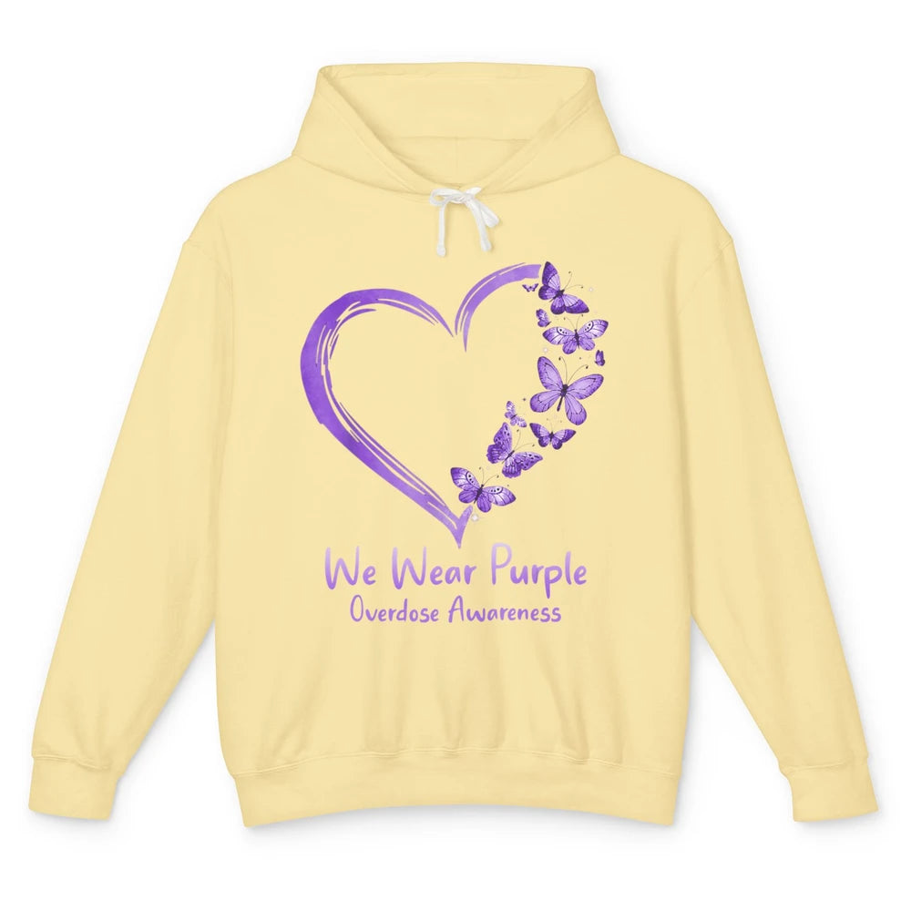 Overdose Awareness Month Love Purple Butterfly Heart Warrior Unisex Lightweight Hoodie