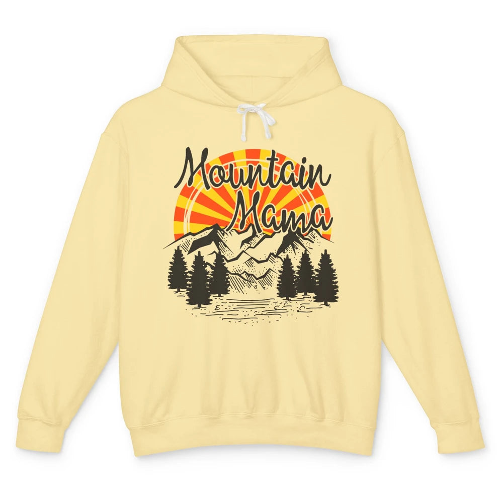 Retro Rainbow Sunset Mountain Mama Hiking Mom Climbing Unisex Lightweight Hoodie