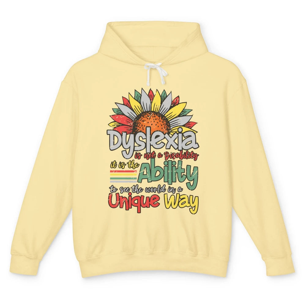 Retro Dyslexia A Different Ability Not Disability Sunflower Unisex Lightweight Hoodie
