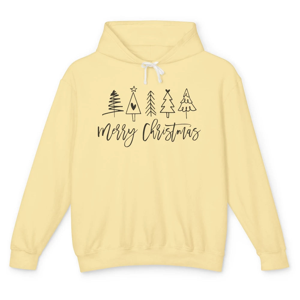 Merry Christmas Tree Heart Doodle Drawing Christmas Costume Unisex Lightweight Hoodie