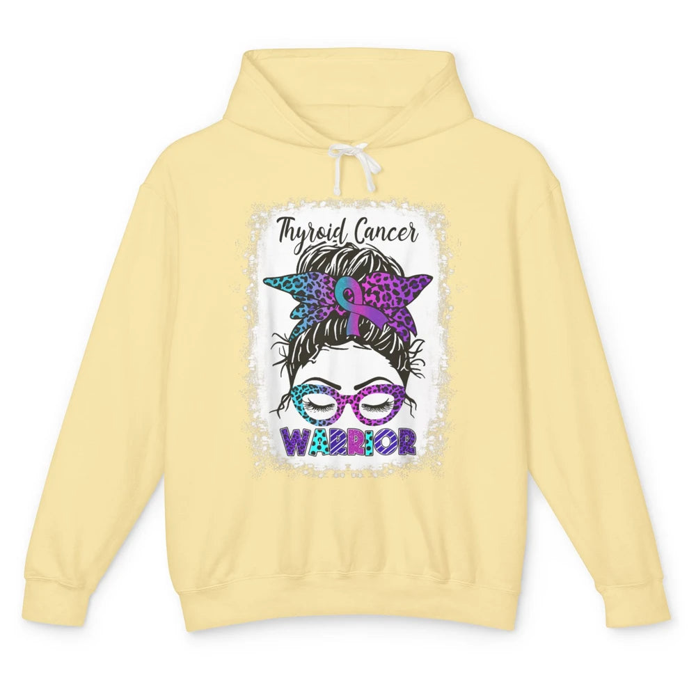 Messy Hair Woman Leopard Warrior Thyroid Cancer Awareness Unisex Lightweight Hoodie