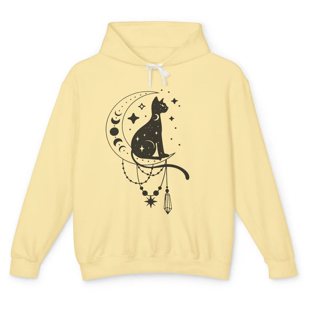 Retro Halloween Gothic Cat Witch The Moon Tarot Witchcraft Unisex Lightweight Hoodie