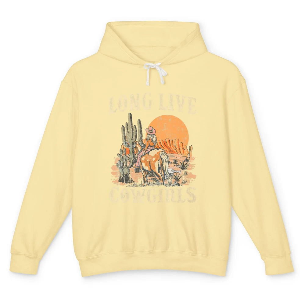 Retro Long Live Howdy Rodeo Western Desert Cowgirl Horseback Unisex Lightweight Hoodie