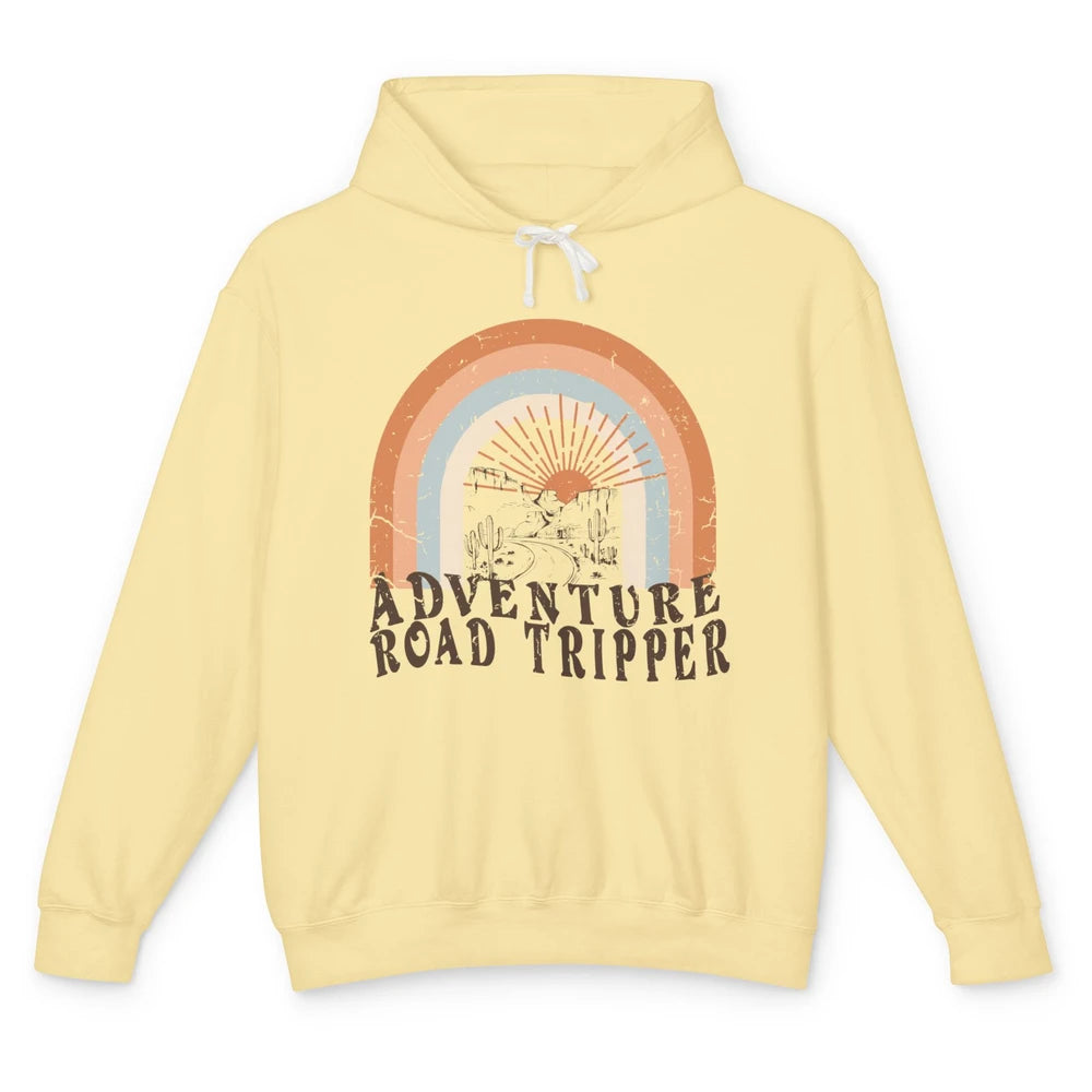 Retro Desert Sunrise Rainbow Adventure Road Tripper Western Unisex Lightweight Hoodie
