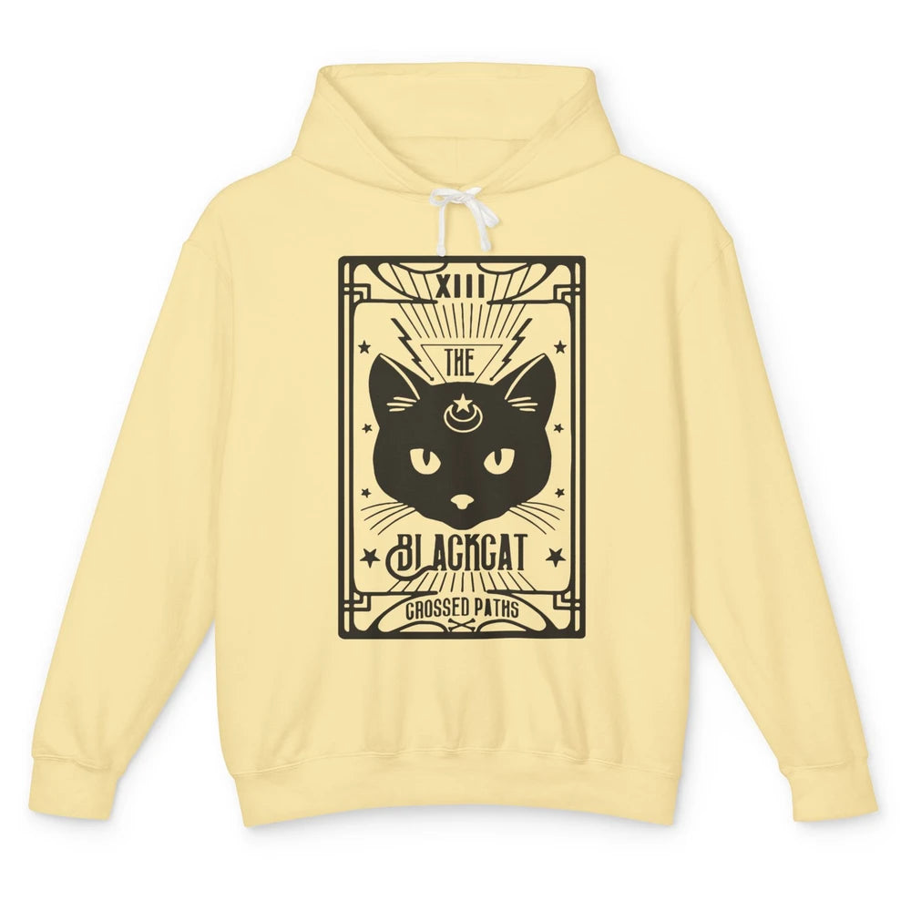 Retro Halloween Black Cat Crossed Path Tarot Card Witchcraft Unisex Lightweight Hoodie
