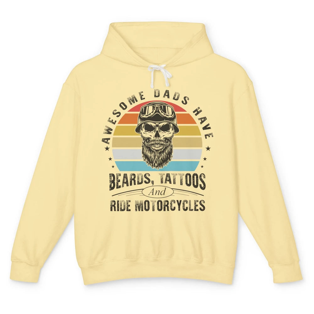 Retro Awesome Dads Have Beards Tattoos And Ride Motorcycles Unisex Lightweight Hoodie