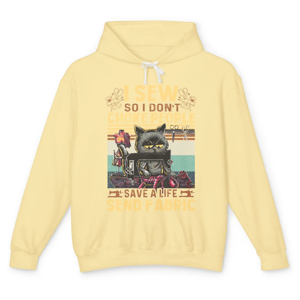 Retro Black Cat I Sew So I Dont Choke People Sewing Quilting Unisex Lightweight Hoodie