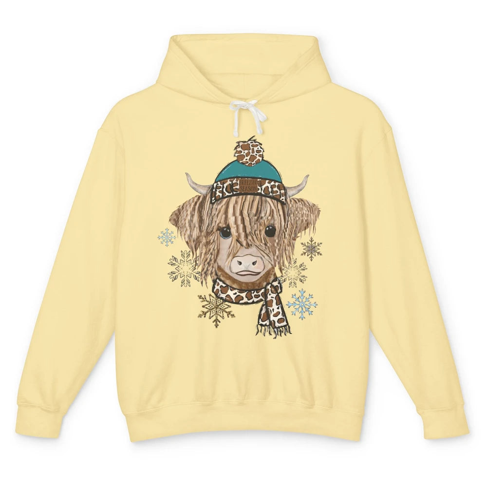 Baby Highland Cow I'm Freaking Freezing Christmas Winter Unisex Lightweight Hoodie