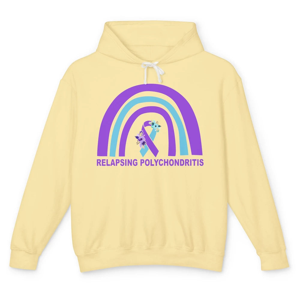 Relapsing Polychondritis Awareness Floral Blue Purple Ribbon Unisex Lightweight Hoodie