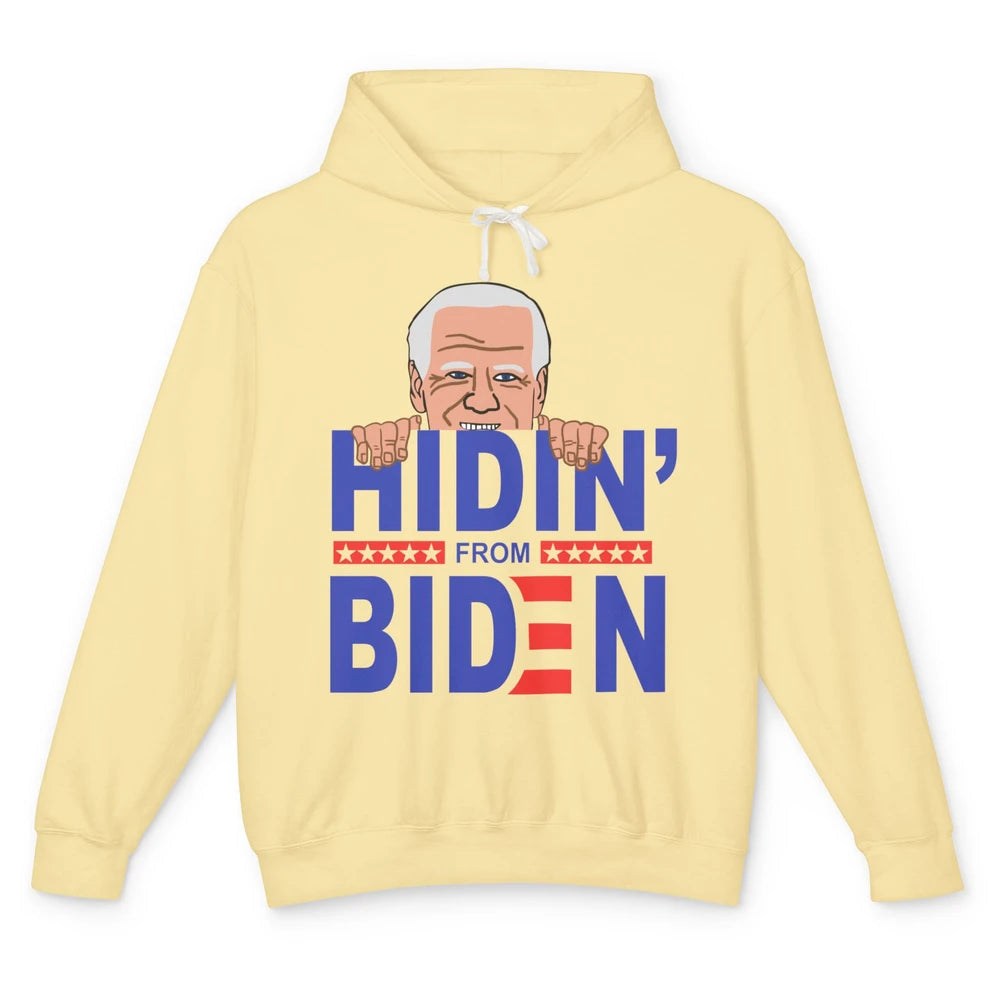 Retro Funny Joe Biden Hiding From Biden Anti Liberal US Flag Unisex Lightweight Hoodie