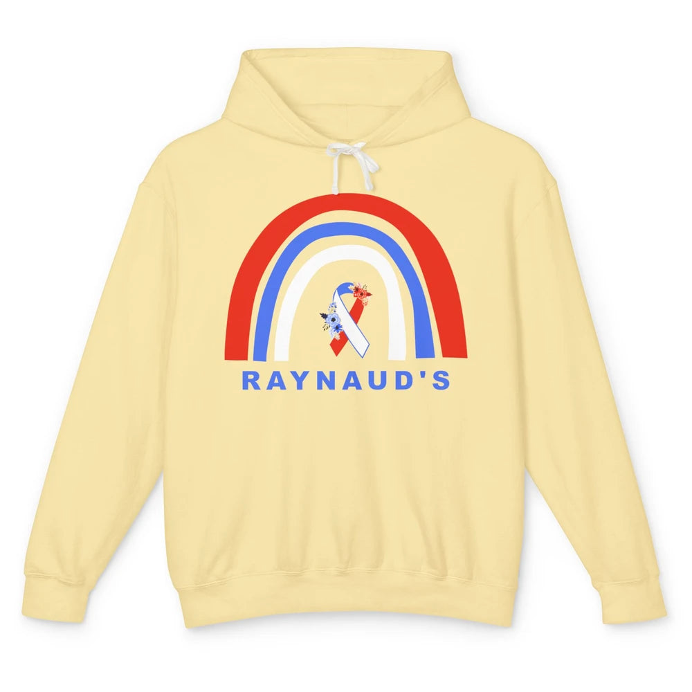 Raynaud's Syndrome Awareness Floral Red Blue Ribbon Rainbow Unisex Lightweight Hoodie