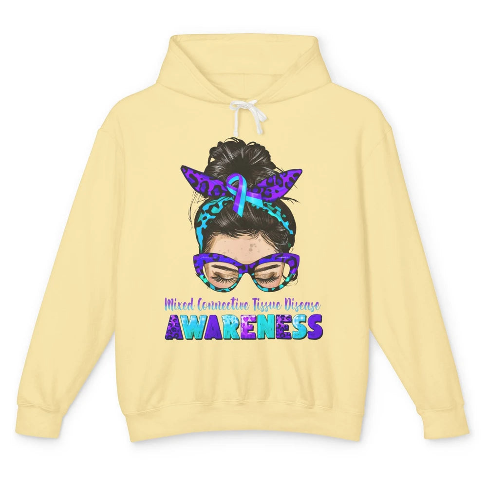 Mixed Connective Tissue Disease Ribbon Leopard Messy Bun Mom Unisex Lightweight Hoodie