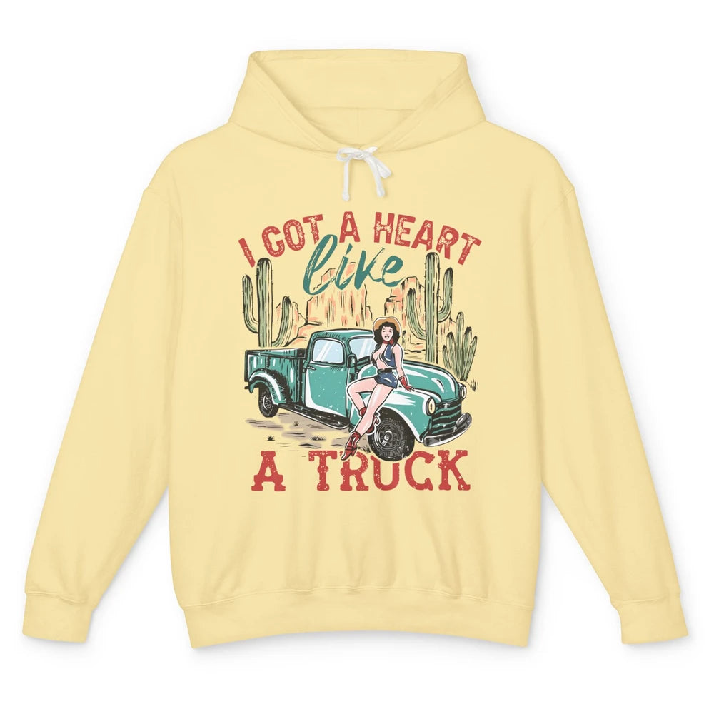 Retro Desert Cowgirl Got A Heart Like Truck Western Country Unisex Lightweight Hoodie