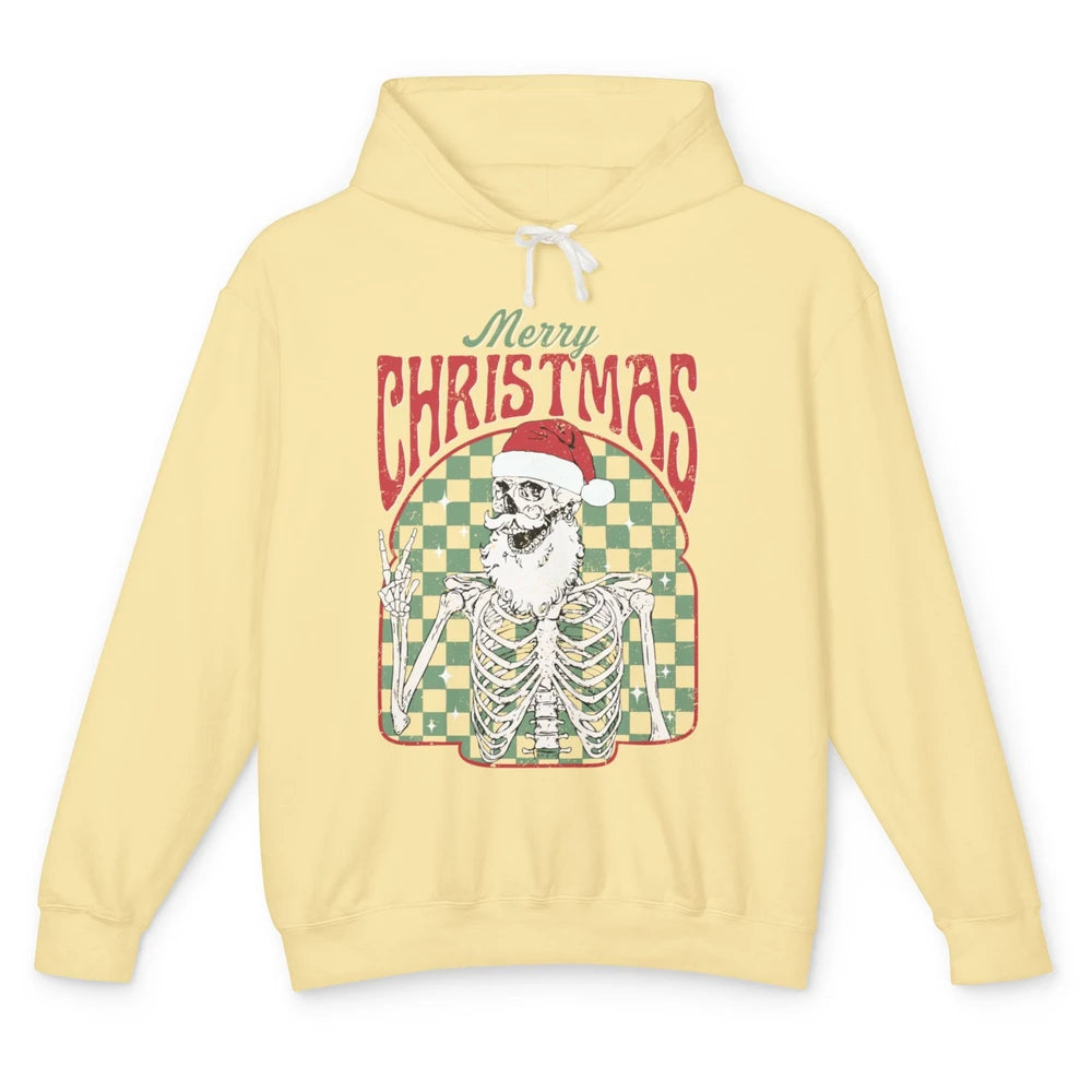 Merry Christmas Skeleton Santa Claus Vintage Xmas Skull Vibe Unisex Lightweight Hoodie
