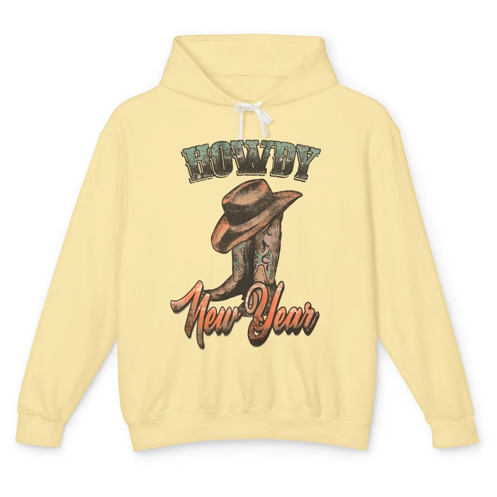 Retro Cowboy Boots Hat Howdy New Year Western New Year Unisex Lightweight Hoodie