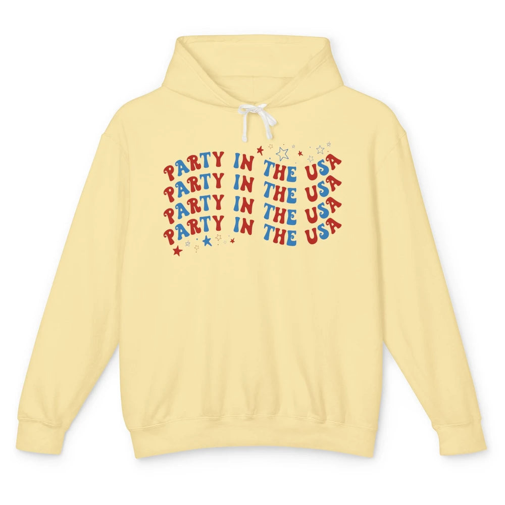 Retro July 4th Party In The USA Stripe Star American Patriot Unisex Lightweight Hoodie