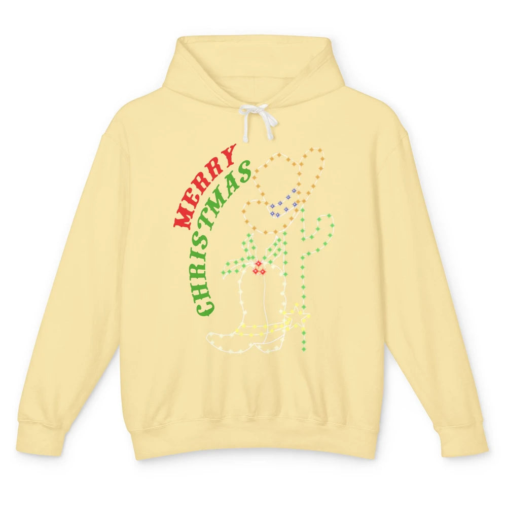 Retro Cowboy Merry Christmas Western Country Cowgirl Costume Unisex Lightweight Hoodie