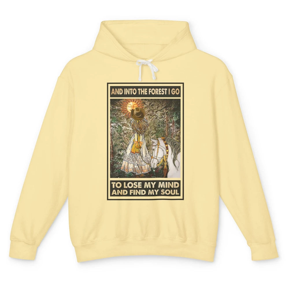Retro Cowgirl Into Forest I Go Peace Hippie Girl Horse Lover Unisex Lightweight Hoodie