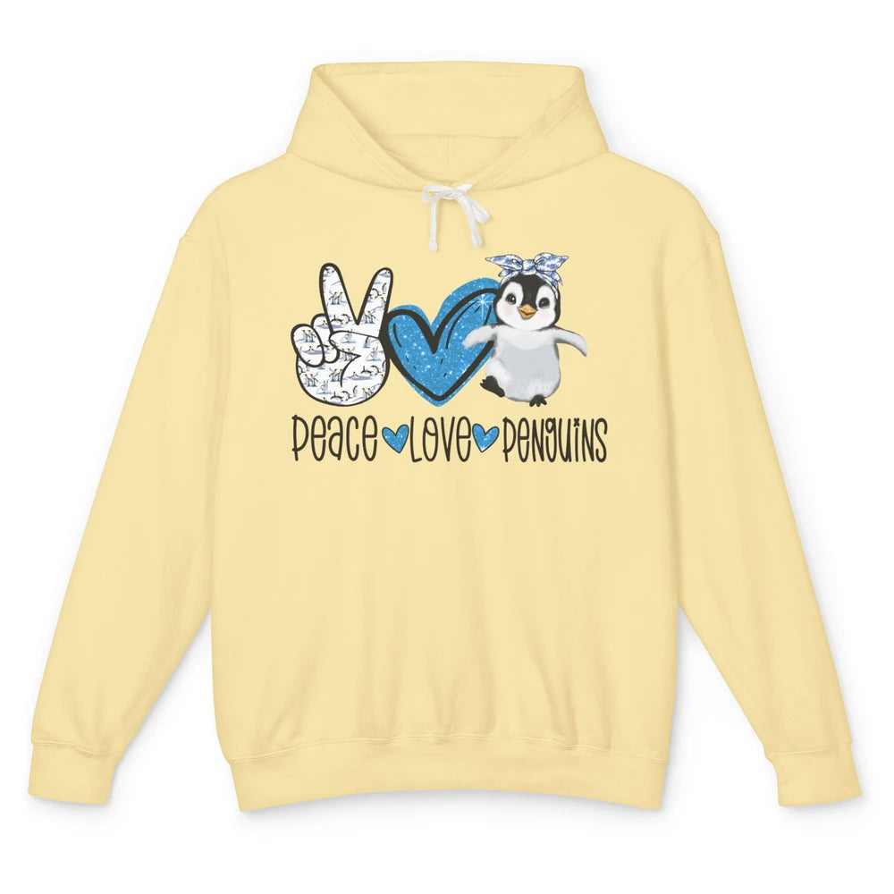 Peace Love Penguins With Headband Baby Penguins Lovers Gift Unisex Lightweight Hoodie