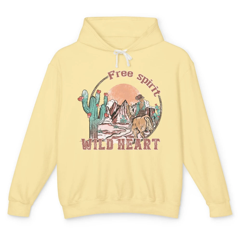 Free Spirit Wild Heart Cowgirl Western Country Happy Valentine's Day Rodeo Horseback Vintage Cactus Texas Horse Rider Howdy Unisex Lightweight Hoodie